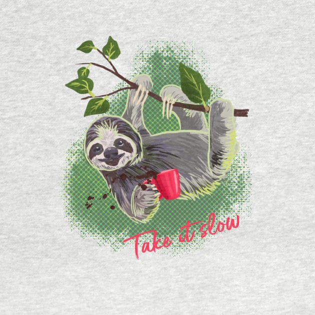 Take it slow sloth and coffee mug print by Orangerinka